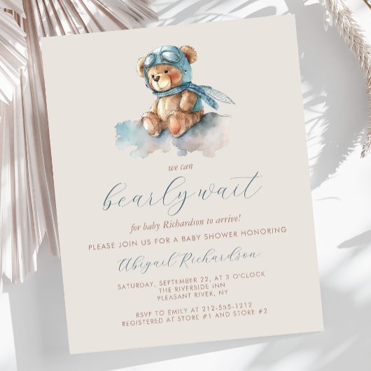 Papier Budget Bearly Wait Blue Boy Bear Baby shower