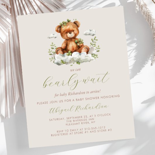 Papier Budget Bearly Wait Green Bear Baby shower neutre