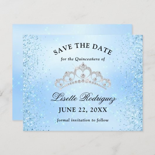 Papier Budget Bébé Bleu Quinceanera Enregistrer La Date F (Devant / Derrière)