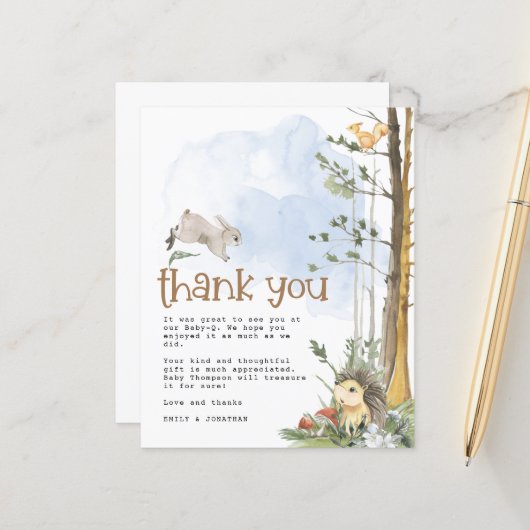 Papier Budget Bébé Q Jardin Baby shower Merci (Devant/Arrière en situation)