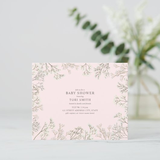 Papier Budget Bébé's Breath Pink Baby shower Invitation (Debout devant)