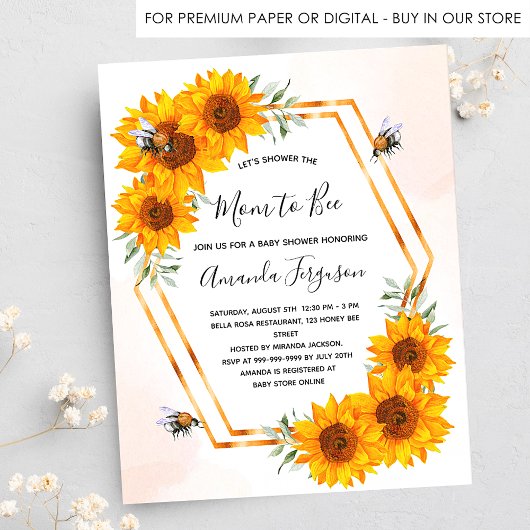 Papier Budget Bee Baby shower invitation tournesol