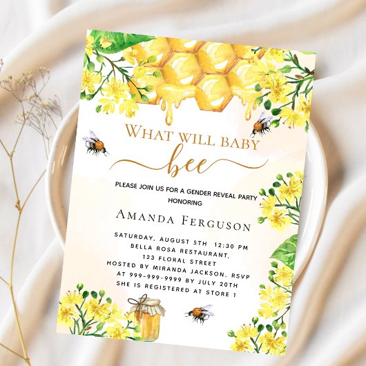 Papier Budget Bee Baby shower jaune fleurs invitation