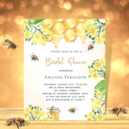 Papier Budget Bee Bridal shower yellow floral invitation