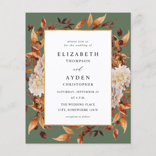 Papier Budget Beige Automne Floral 2 Mariage - Vert (Devant)