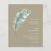 Papier Budget Beige Boho Feather Minimal Mariage Invitati (Devant)