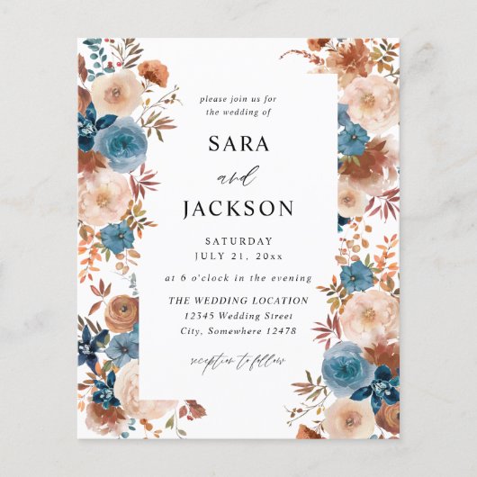 Papier Budget Beige & Dusty Blue Floral Mariage (Devant)