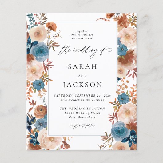 Papier Budget Beige & Dusty Blue Floral Mariage S2 Blue L (Devant)