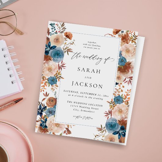 Papier Budget Beige & Dusty Blue Floral Mariage S2 Blue L