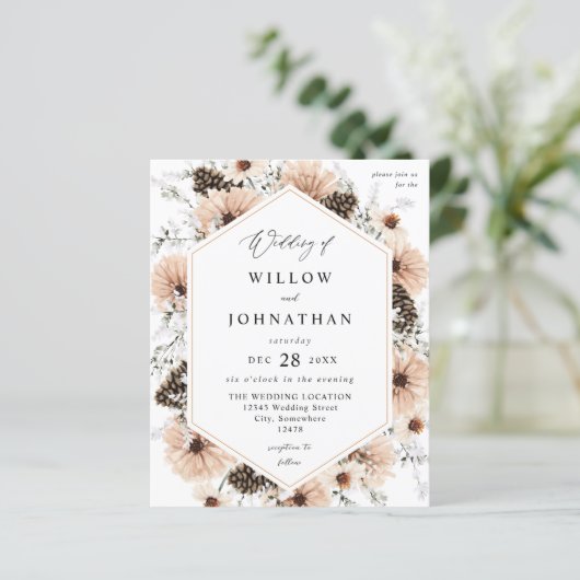 Papier Budget Beige & Pine Rustique Floral Mariage (Debout devant)