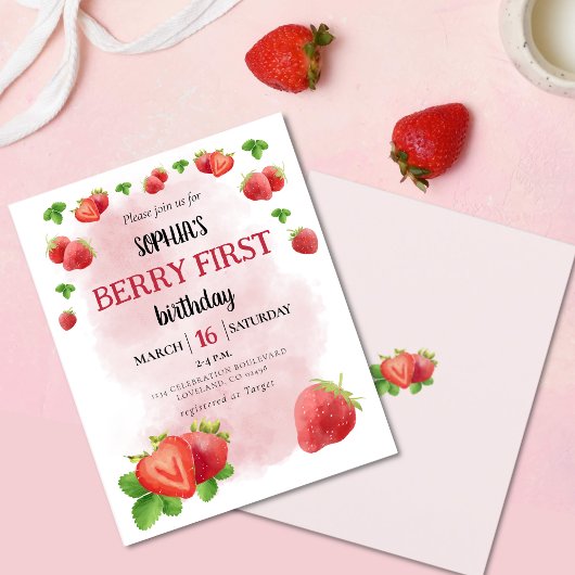 Papier Budget Berry 1ère fraise Anniversaire Invitation