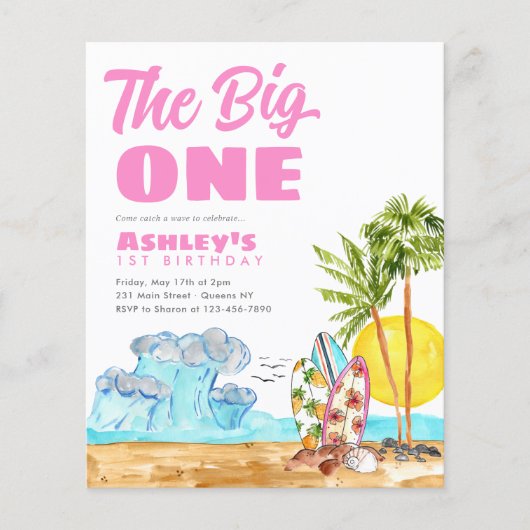 Papier Budget Big One Hot Pink Beach 1er anniversaire de  (Devant)