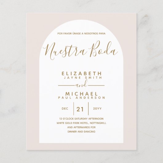 Papier BUDGET Bilingue Espagnol Anglais Boda Mariage (Dos)