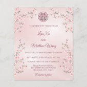 Papier BUDGET BILINGUE | Fleurs roses mariage chinois (Devant)