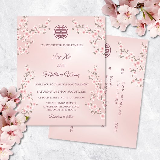 Papier BUDGET BILINGUE | Fleurs roses mariage chinois