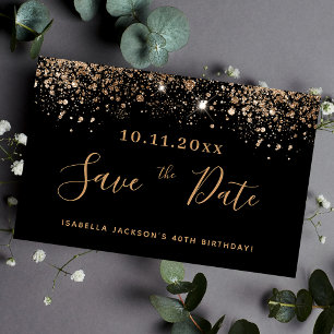 Papier Budget Birthday black gold glitter save the date