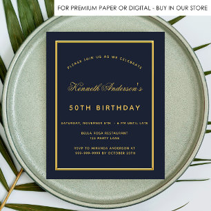 Papier Budget birthday blue gold classic invitation
