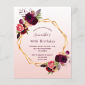 Papier Budget Birthday florals rose or invitation (Devant)