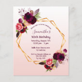 Papier Budget Birthday florals rose or invitation (Devant)