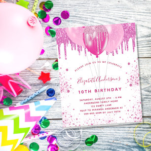 Papier Budget birthday pink white girl invitation