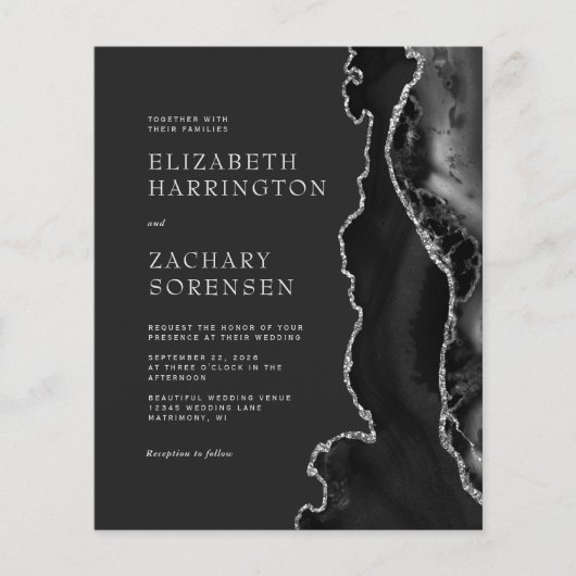 Papier Budget Black Agate Argent QR Code Mariage Invitati (Devant)