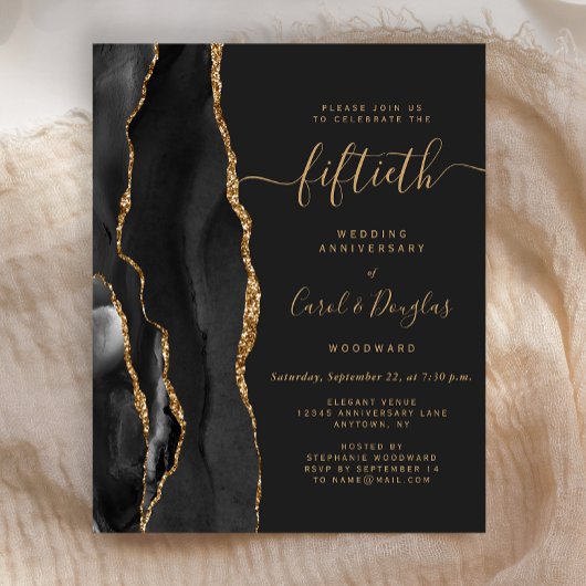 Papier Budget Black Agate Gold 50th Anniversary Party