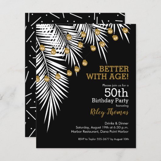 Papier Budget Black and Gold 50th Birthday Invitations (Devant / Derrière)