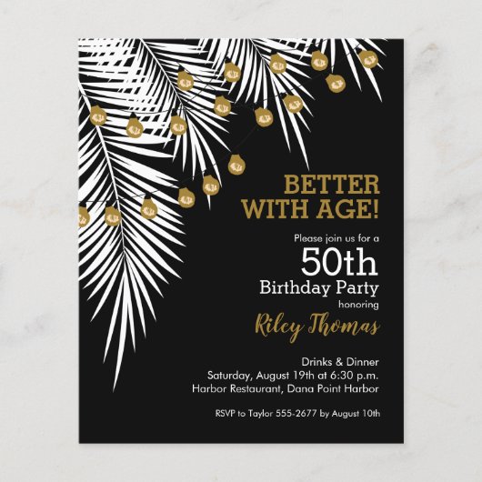 Papier Budget Black and Gold 50th Birthday Invitations (Devant)