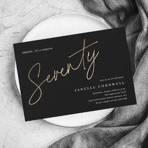 Papier Budget Black and Gold 70th Birthday Invitation