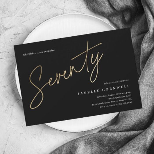 Papier Budget Black and Gold 70th Birthday Invitation
