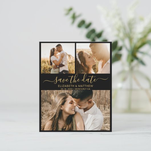 Papier Budget Black and Gold Script Photo Enregistrer la  (Debout devant)