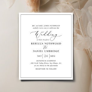 Papier Budget Black and White Elegant Wedding Invitation