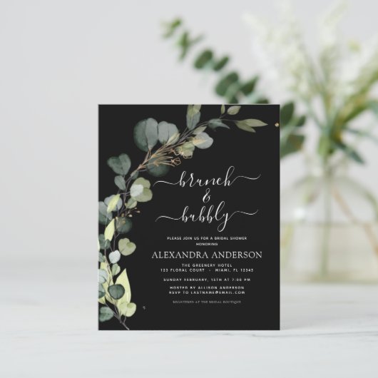 Papier Budget Black Brunch & Bubbly QR Code Invitation (Debout devant)