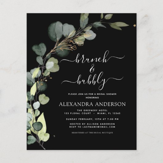 Papier Budget Black Brunch & Bubbly QR Code Invitation (Devant)