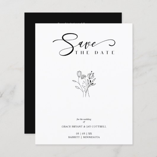 Papier Budget Black Chic Trendy Wedding Wildflowers (Devant / Derrière)