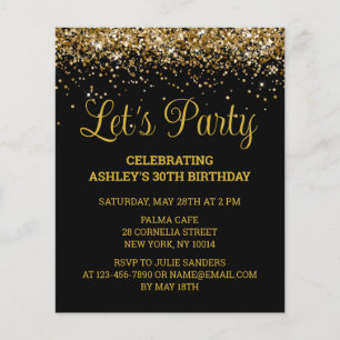 Papier Budget Black & Gold 30th Birthday Party Invitation