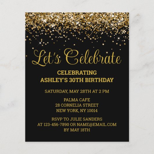 Papier Budget Black & Gold 30th Birthday Party Invitation (Devant)