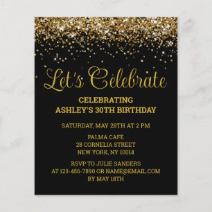 Papier Budget Black & Gold 30th Birthday Party Invitation