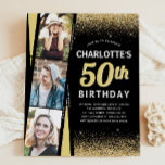 Papier Budget Black Gold 3 Photo Film Parties scintillant<br><div class="desc">Glam moderne Parties scintillant en or noir étincelle Élégant Script Calligraphie 3 Film photo Hollywood Glamor N'importe quel âge Anniversaire Invitation</div>