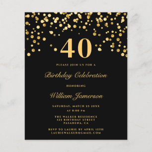 Papier Budget Black Gold 40th Birthday Mens Invitation mo