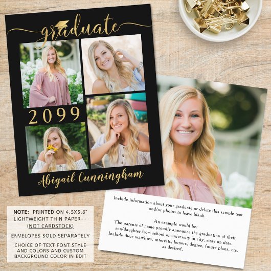 Papier Budget Black Gold 5 Photo Graduate Faire-part