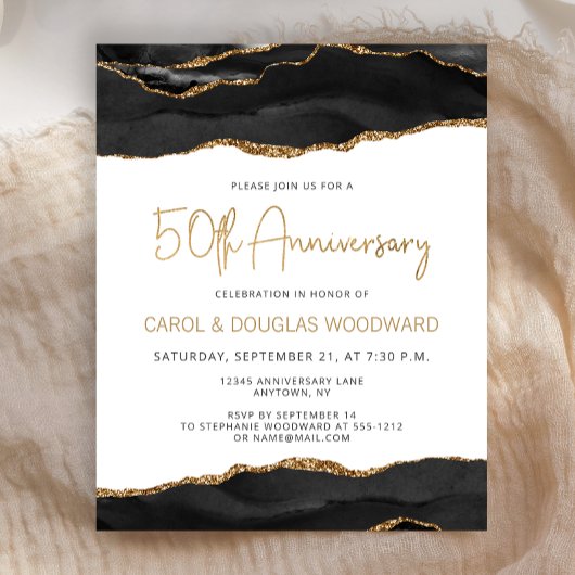 Papier Budget Black Gold Agate 50th Anniversary Invite