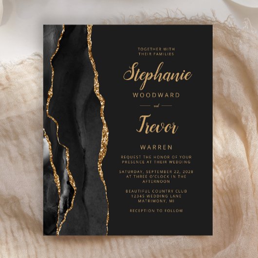 Papier Budget Black Gold Agate Brush Script Mariage