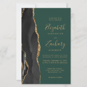 Papier Budget Black Gold Agate Dark Green QR Code Mariage (Devant)