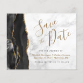 Papier Budget Black Gold Agate Gris Marbre Save the Date (Devant)