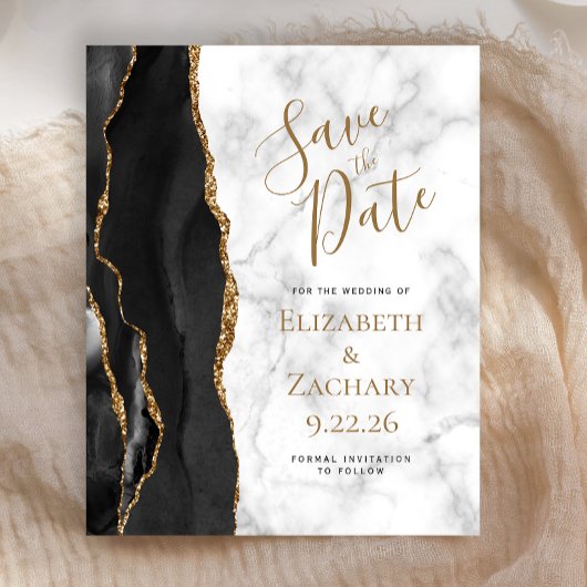 Papier Budget Black Gold Agate Marble Enregistrer la Date