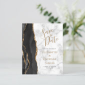 Papier Budget Black Gold Agate Marble Enregistrer la Date (Debout devant)