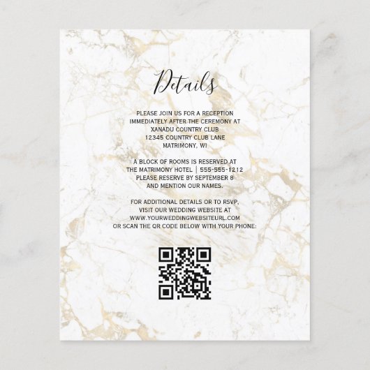 Papier Budget Black Gold Agate Marble QR Code Wedding (Dos)