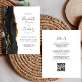 Papier Budget Black Gold Agate QR Code Mariage Invitation