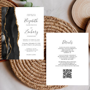 Papier Budget Black Gold Agate QR Code Mariage Invitation